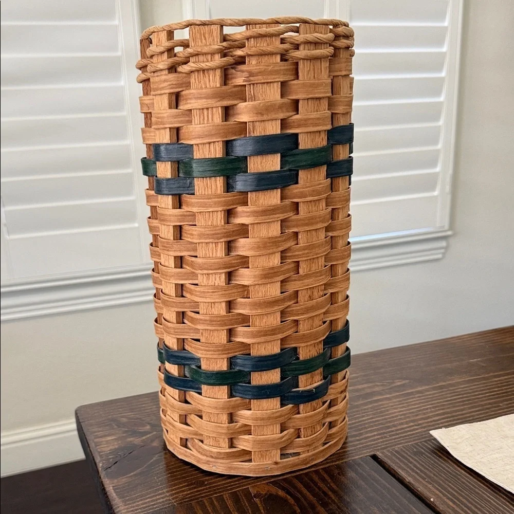 Longaberger Inspired Umbrella Basket with Brown and Green/Blue Weave